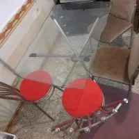 میز ناهار خوری شیشه ای پایه جمع شو چهار نفره