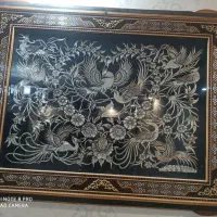 تابلو قلمزنی طرح گل و مرغ سایز 70در90