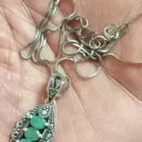 گردنی زنونه نقره ایتالیا زمرد افغان فیروزه پاک