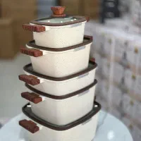 سرویس قابلمه گرانیت ۱۰پارچه دسته چوبی مربع|ظروف پختوپز|بانه, |دیوار