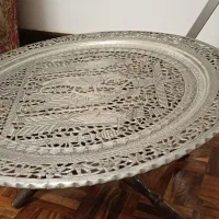 سینی مسی قلمکاری پایه چوبی|کلکسیون اشیاء عتیقه|تهران, دروس|دیوار