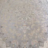 جفت فرش نه متری طوسی طلایی گل برجسته