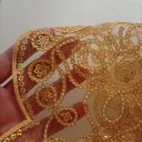 پارچه گیپور کارشده طلایی رنگ خارجی