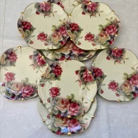 سرویس کیک خوری لوکس گل رز برجسته طلاکوب سالم