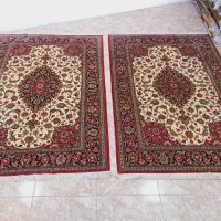 جفت قالیچه کرک قم رنگ کرم ،کاری خاص واصیل