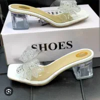 صندل تلقی(شیشه ای)پاپیونی نگین دار پاشنه شیشه ای