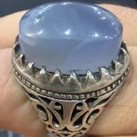 انگشتر نقره عقیق یمنی کبود درشت شاهانه