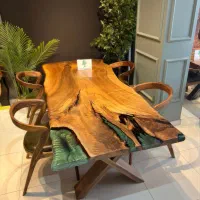 میز غذاخوری ۶ ۸ ۱۰ نفره چوبی اسلب چوب گردو روستیک