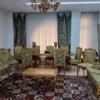 مبل استیل سلطنتی طلاکوب با نهارخوری ۸ نفره