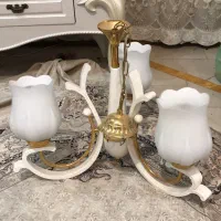 لوستر سه شاخه سفید طلایی