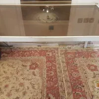 میز پایه فلزی مستطیل با شیشه ضخیم