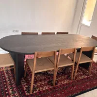 میز ناهارخوری ۸ نفره، چوب راش، کنف دستبافت