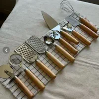 ست ابزار آشپزخانه استیل با دسته چوبی