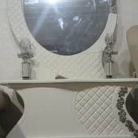اینه و شمعدان جنس وکیوم رنگ سفید صدفی