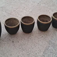 ۶ عدد گلدان رنگ مشکی و طلایی