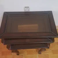 سه میز عسلی با شیشه چوبی