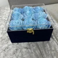 باکس گل صندوقی مخمل با گلهای ربانی کهکشانی آبی