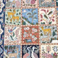 قالیچه دستباف مربع طرح خشتی|فرش|کاشمر, |دیوار