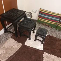 میزعسلی سه تایی منبت کاردست تایلندی قدیمی