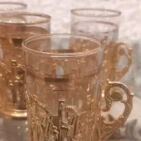 انتیک یکدست استکان برنز خارجی قدیمی بااستکان خارجی