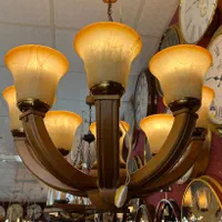 لوستر آویز چراغ ۸ شاخه تمام چوب روسی گلس وارداتی