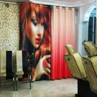 پرده کاغذدیواری آرایشگاه زنانه مردانه چاپی پانچی