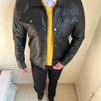 کاپشن چرم جلو دکمه