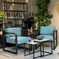 مبل اداری فلزی خم مدرن آبی اسمانی صندلی میز جلومبل