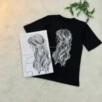 تیشرت طرح دختر مو پاپیونی