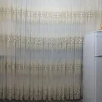 پرده حریر در حد نو همراه با کتیبه و میل پرده