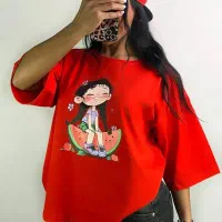 تیشرت نخ پنبه با چاپ با کیفیت زنانه و دخترانه