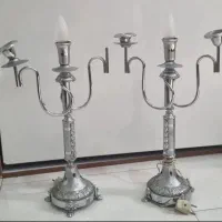 ی جفت شمعدان استیل نقره ی
