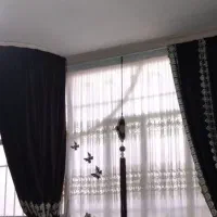 پرده تور و مخمل قهوه‌ای نو