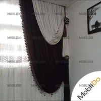 پرده حریر ب همراه دو یلان قهوه ای و کرم|پرده، رانر، رومیزی|سیرجان, |دیوار