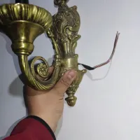 لوستر برنجی سنگین با لاله کریستالی شامپاینی|لوستر و چراغ آویز|ماهدشت, |دیوار