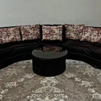 مبل ۷نفره طرح ال با جلو مبلی شیشه دار