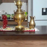 سماور زغالی تمام برنج سنگین بالوازم کاملش