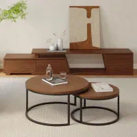 میز جلو مبلی لوکس دوتکه چوب و فلز