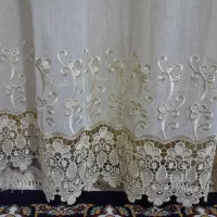 پرده کتان و شیشه ای فلت با زیر پرده|پرده، رانر، رومیزی|کرمانشاه, |دیوار