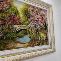 دستباف بزرگ تابلو فرش دستبافت منظره کلبه بهار|تابلو فرش|تهران, دهکده المپیک|دیوار