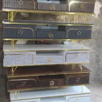 میز تلویزیون/ مدرن میزتلویزیون شیک نوار طلایی ی