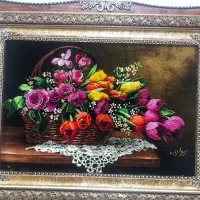 تابلو گل تاج کد 23 دستبافت و ابریشم دار