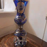 یک جفت شمعدان قاجاری رنگ آبی درباری