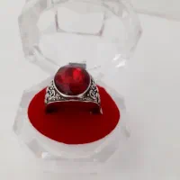 انگشتر نقره ای نگین سرخ براق|بدلیجات|عجب شیر, |دیوار