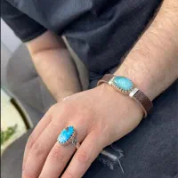 دستبند و انگشتر فیروزه نیشابور نقره ۹۲۵