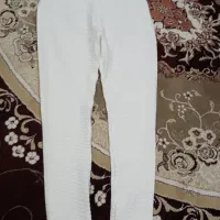 شلوار زنانه طرحدارکلا کش سفید سایز لارج در حد نو