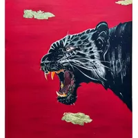 تابلو رنگ روغن پلنگ مشکی