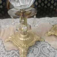 شمعدان پایه برنزی با کریستال‌های اصل|لوستر و چراغ آویز|تبریز, |دیوار