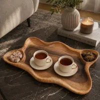 سینی چایی دسته قندونی دفرمه مدل اشکی