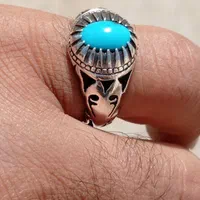 فیروزه نیشابوری کهنه با رکاب نقره دست ساز شبکه ای